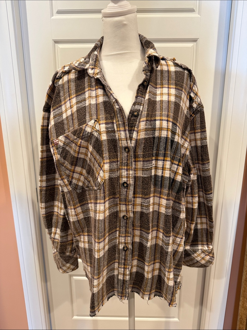 BDG Brown Plaid Button-Up Flannel Shirt